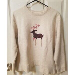 Field Gear Womens Christmas Reindeer Off White Sweatshirt Sz L